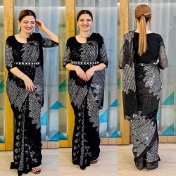 Saree Chic Black Gown Saree with Zipper and Dupatta